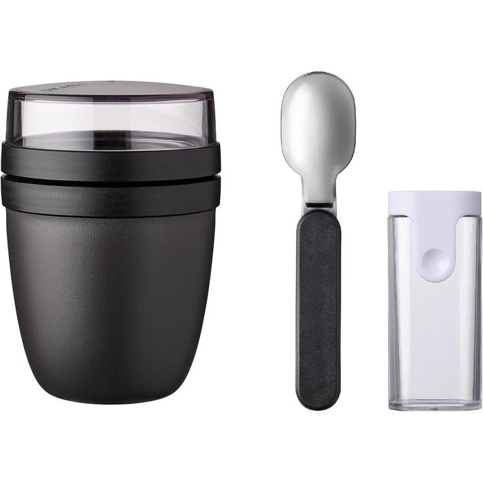 Набір Mepal Lunchpot Ellipse Nordic Black – контейнер для їжі з складаною ложкою, мюслі-бокс для транспортування продуктів
