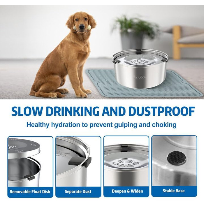 Нержавійна миска для собак Anti Schling без облизування, Slow Feeder для подорожей, 3L з килимком