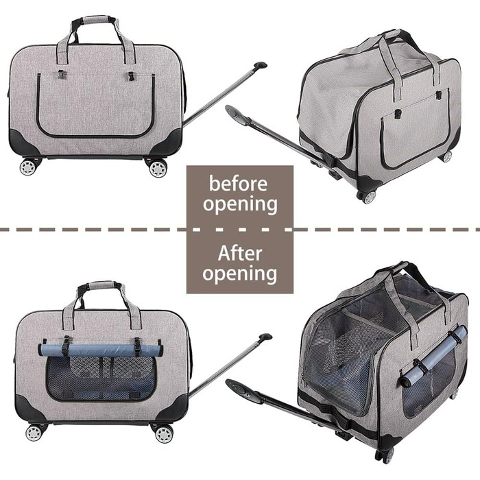 Переносний переноска для тварин з телескопічною ручкою, сіра. Ідеально для собак та котів, з колесами.