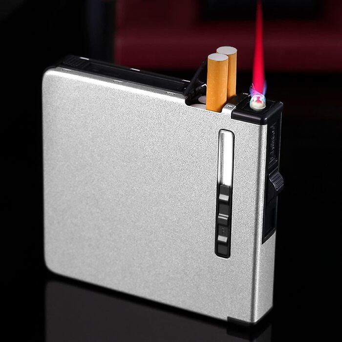 Вишукане екіп для курців: Zigarettenetui CAM2 з феєрверком, автоматичним виштовхуванням та електронним перезаряджуваним запальничкою (20 цигарок, сріблясте скло)