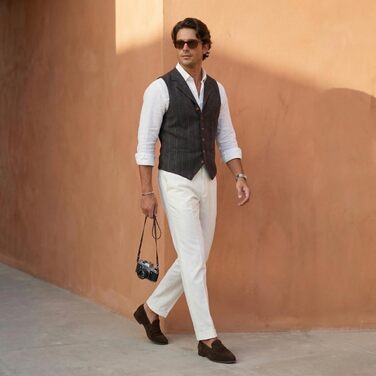 Чоловічий жилет для костюма Slim Fit в клітку з вовни Твід, для весілля, ділових зустрічей, смокінгу, кавового кольору