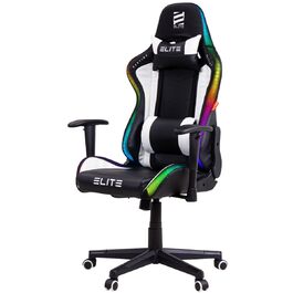 Геймерське крісло ELITE LED Destiny: ергономічне офісне крісло з RGB підсвіткою, штучна шкіра (чорно-біле)