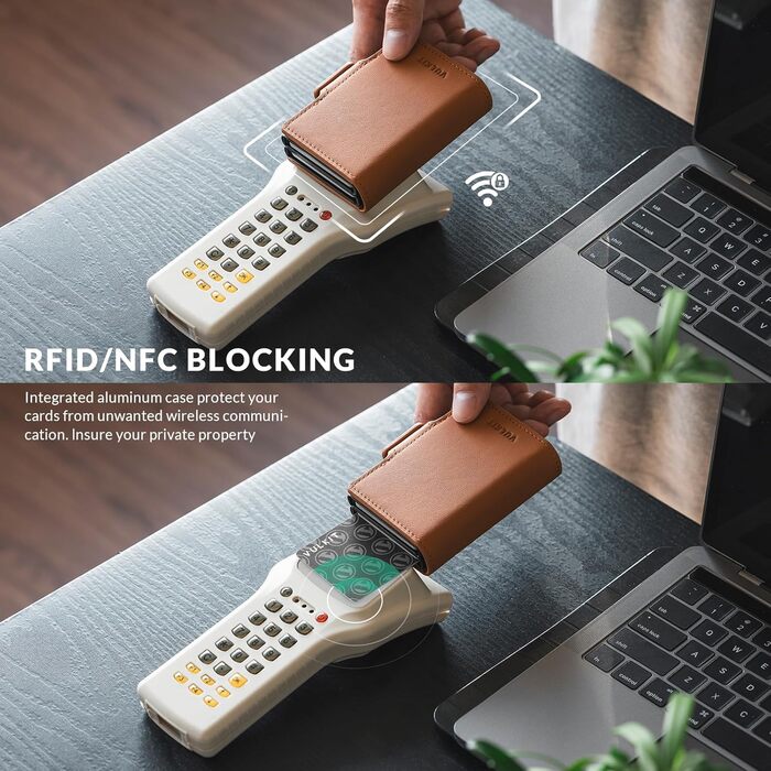Чоловіче шкіряне картхолдер VULKIT з RFID захистом, для карток та грошових купюр (коричневий)