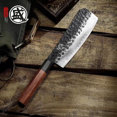 Японський ніж Santoku Mitsumoto Sakari 19 см, ручка з рожевого дерева, сталь з високим вмістом вуглецю, в подарунковій коробці