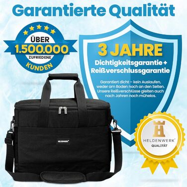 Термосумка HELDENWERK 40л, велика, складна – ізотермічна сумка для пікніка, ланчу, з 7 відділеннями, витримує до 12 годин, водовідштовхувальна, чорна