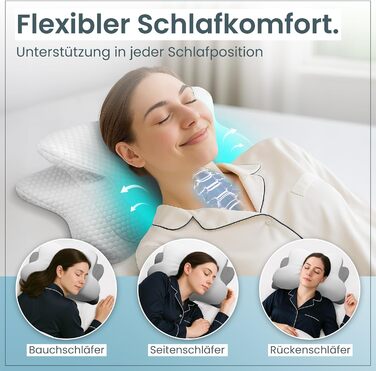 Ортопедична подушка для шиї при болях у шиї з високоякісної піни з пам'яті - Ергономічна подушка для шиї - Подушка для тих, хто спить на боці, на спині та на животі - пральний чохол при 40°C 61 x 40 x12 Світло-сірий