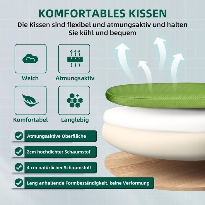 Ергономічне крісло для офісу, офісне крісло з підйомними підлокітниками, регульована поперекова підтримка, регульоване крісло для начальника, поворотне крісло, сітчасте крісло з функцією гойдання до 125° (Зелений, без підголівника)