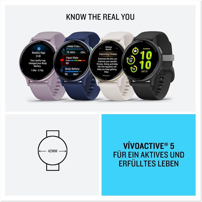 Розумний годинник Garmin Vivoactive 5 42mm - GPS, AMOLED, 11 днів, фітнес, здоров'я, 30+ спортивні режими, музика, Garmin Pay, чорний/сірий