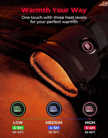 Обогревні рукавички KEMIMOTO з акумулятором 2500mAh, електричні зимові рукавички для чоловіків та жінок, рукавички з підігрівом та сенсорним екраном для катання на лижах, риболовлі, походів (Чорний, M)