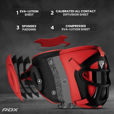 RDX Leather Head Guard - Boxing, Muay Thai, Taekwondo Sparring Headgear with Nose Protection (Red, Medium)