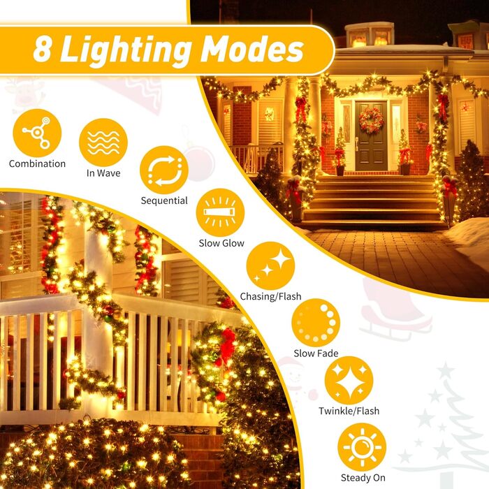 Гірлянда світлодіодна для прикраси ялинки та дому, 80м, 800 LED, вологостійка, з пультом, таймером, 8 режимів, тепле біле світло, для саду, вечірки, святкування Різдва