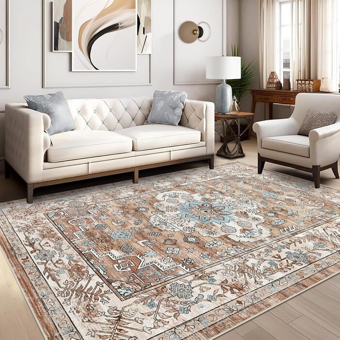 Килим Enyhom Boho Mandala 180x270 см, кремовий, нековзкий, м'який, короткий ворс, для вітальні, спальні, кухні, машинне прання