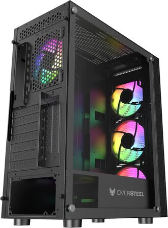 Корпус для ПК Oversteel AZURITE, сумісний з ATX/Micro ATX/ITX, 120мм RGB вентилятор, Mesh-фасад, фільтри пилу, загартоване скло, USB 3.0, білий/чорний