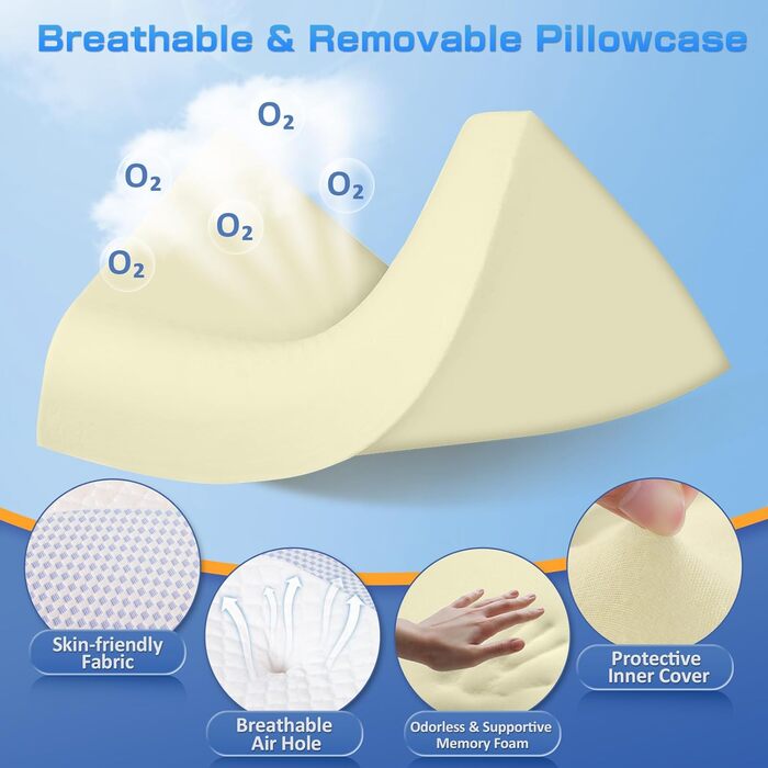 Подушка Hydomi з піною з пам'яті для шиї та плечей, ортопедична подушка для сну, регульована ергономічна подушка для сну на боці, спині та животі - порожниста конструкція, сіра та біла (03-блакитно-біла)