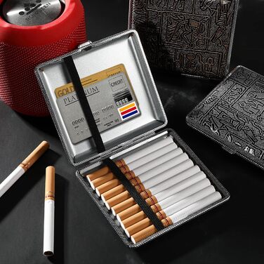 Чохол для сигарет зі шкіри та металу на 20 сигарет, нержавіюча сталь, 10 x 10 x 2 см