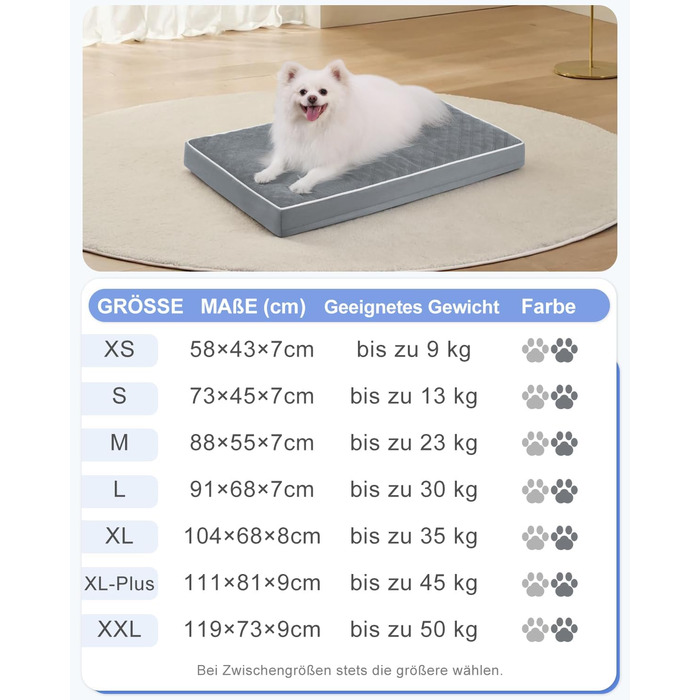 Ортопедичне ліжко для собак KSIIA, великі породи, 104x68x8 см, знімний килимок, миється, сірий колір