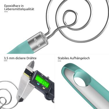 Міксер для тіста U-Taste: ручний віскер з нержавіючої сталі 18/8, 32 см, Aqua Sky