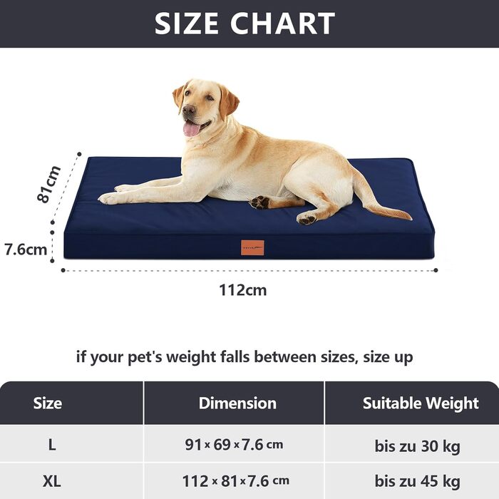 Orthopedic Dog Bed, Dog Sofa with Egg Crate Foam for Large Dogs, 112 x 81 cm, Removable and Washable, Non-Slip Bottom, (L 112 x W 81 x H 8 cm, Navy Blue)