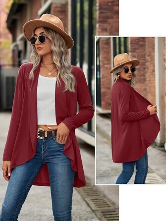 Кардиган жіночий Faulily Daen з відкритою фронтальною частиною, в'язаний, однотонний, водоспадний, зелений (XL, Бордовий)