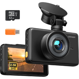 iZEEKER Dashcam 2.5K: відеореєстратор з дисплеєм 3' та 32GB карткою пам'яті, нічне бачення, WDR, 170° кут огляду, G-сенсор, паркувальний режим, Type-C
