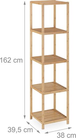 Relaxdays Bamboo Bathroom Shelf, 5 Shelves, HWD: 162 x 38 x 39.5 cm, Freestanding Shelf for Bathroom & Kitchen, Natural