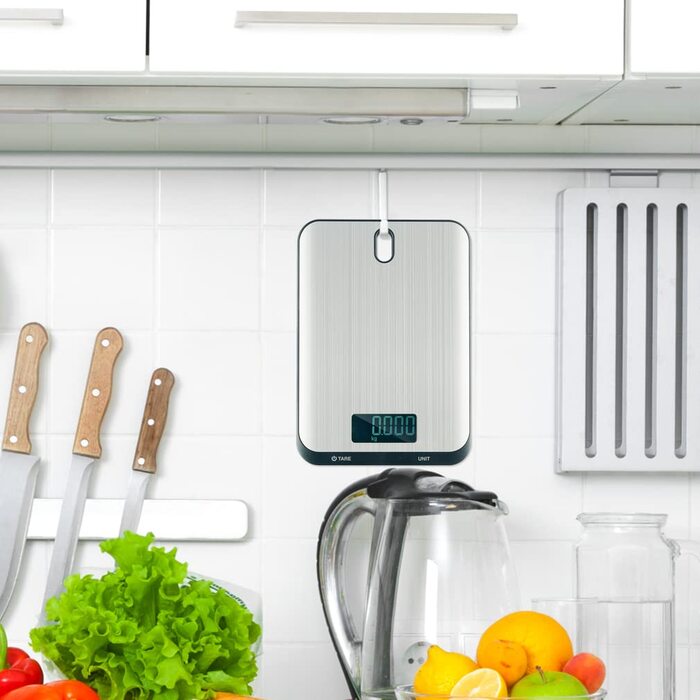 Кухонні ваги QL: цифрові, до 10 кг, з нержавіючої сталі, LCD дисплеєм та функцією тарування. Ідеальні для випічки та приготування їжі. Чорний колір.