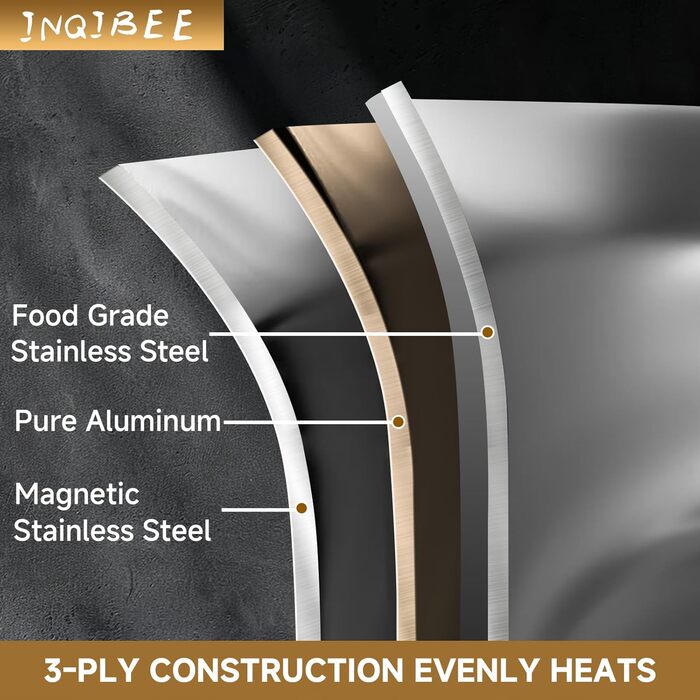 Набір сковорідок Inqibee з нержавіючої сталі 24 та 26 см - 2 шт. | Для всіх типів плит, включаючи індукцію, та духовки, безпечно мити в посудомийній машині