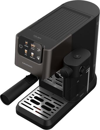 GRUNDIG KSM 5330 Espresso Machine with Integrated Milk Container, 1628 W Power, 15 bar Pump Pressure, Dual Nozzle, Color Touch Display, BrewSense, CreamyPro, Dark Inox/Black. With Milk Container