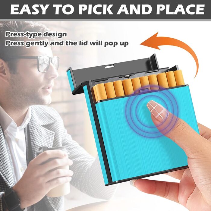 Металеве тютюнопакувальник для 40 сигарет, великий, з магнітною кришкою, сигаретна коробка XXL, для жінок та чоловіків (блакитний)