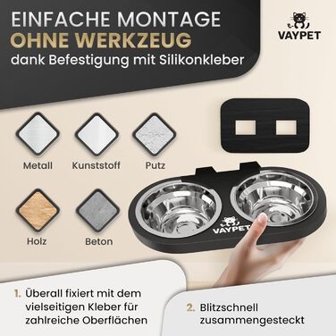 Підвищений годівниця для котів Doppel-Katzennapf: не потребує свердління, зручна, з нержавіючої сталі, чорний