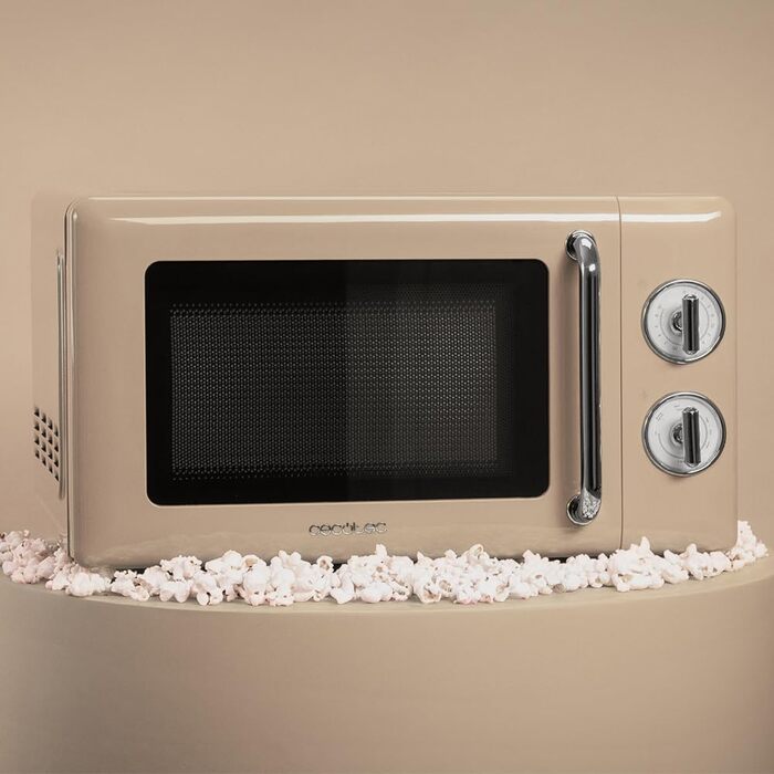 Мікрохвильова піч Cecotec Proclean 3110 Retro Beige з грилем, 700 Вт, механічне керування, 6 рівнів потужності, таймер до 30 хв, функція розморожування, ретро-дизайн, бежевий колір, сталеве покриття, серія 31 Beige
