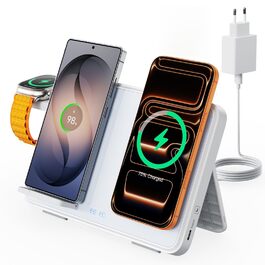 Бездротовий зарядний пристрій 4-в-1 для iPhone та Samsung: індуктивна станція з нічником, Apple Watch, AirPods, адаптер PD 30W, білий