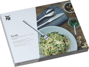 WMF Palma Cutlery Set, 12 Place Settings, 60-Piece Dinner Set, Monobloc Knives, Polished Cromargan Stainless Steel, Shiny, Dishwasher-Safe, 60-Piece Single