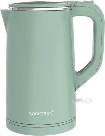 Cooktron Leiser Kettle, Stainless Steel Kettle 1.7L, Extra Quiet <30dB, BPA-Free, 2000W, Cool Touch, Double-Walled Design, Fast Heating, Green 1.7 Liter Green
