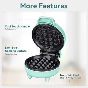 SNAILAR Міні вафельниця для бельгійських вафель, 550 Вт, зелена - для дітей, свят та родинних зустрічей