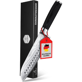 Нож Сантоку з дамаської сталі FlavourBomb | 18 см | Кухонний ніж для професіоналів | Дамаська сталь, ручка Micarta + безкоштовна електронна книга