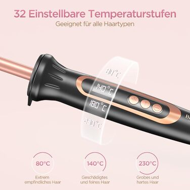 BESTOPE Lockenштаб 25 мм: мультитемпературний, для великих локонів, швидкий нагрів, прецизійне регулювання температури, з рукавичкою (рожеве золото)