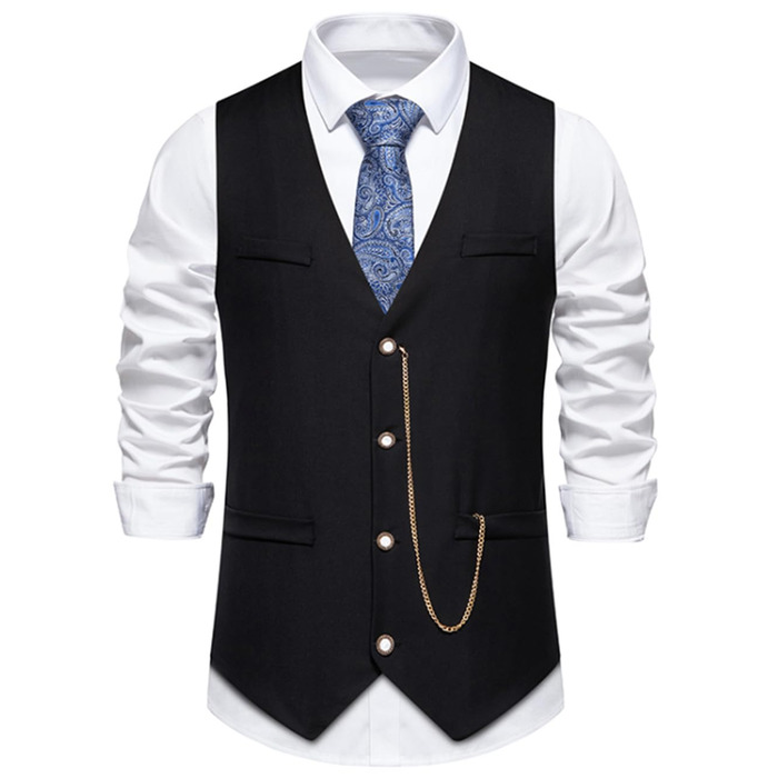 Чоловіча жилетка Miaikvs M111 чорного кольору, без рукавів, V-подібний виріз, для весілля, ділових зустрічей та повсякденного стилю