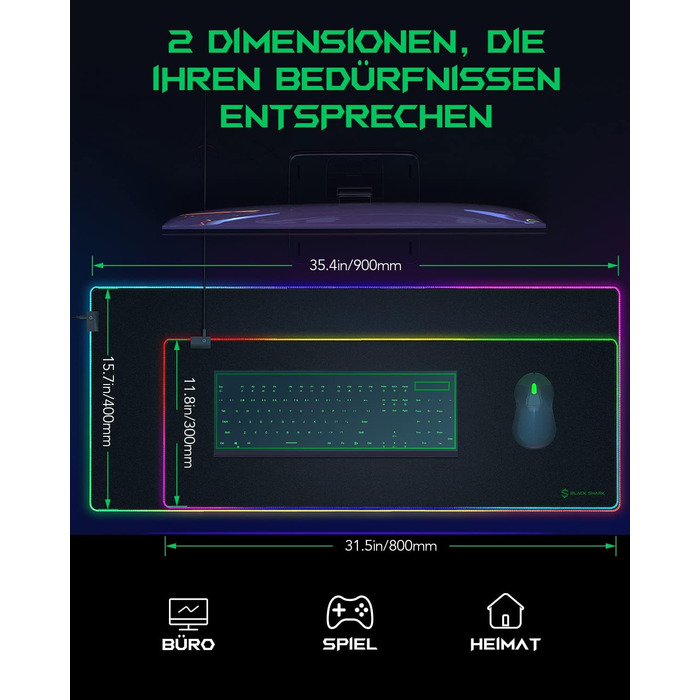 Ігрова мишка Pad Black Shark Manta P3 XL (90x40 см) - килимок для миші з RGB підсвічуванням, вологостійкий, чорний