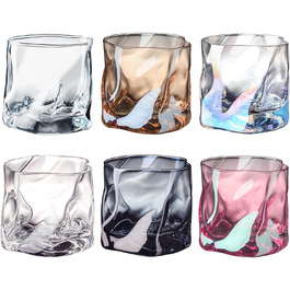 Набір склянок 6 шт. 200 мл - Набір склянок з кришталю, нерегулярної форми - склянки для віскі, кави, коктейлів, напоїв (6 кольорів)