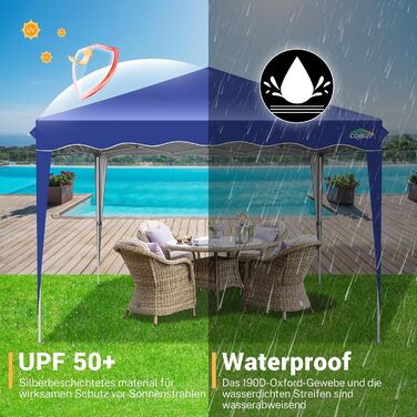 COBIZI Folding Gazebo 3x3, 3x3 Gazebo Waterproof Stable One Push UV Protection Outdoor Party Tent Wave Canopy Event Tent Tent Garden Gazebo Pavilion Folding 3x3m With Carry Bag, (Navy Blue, 3x3 Wave)