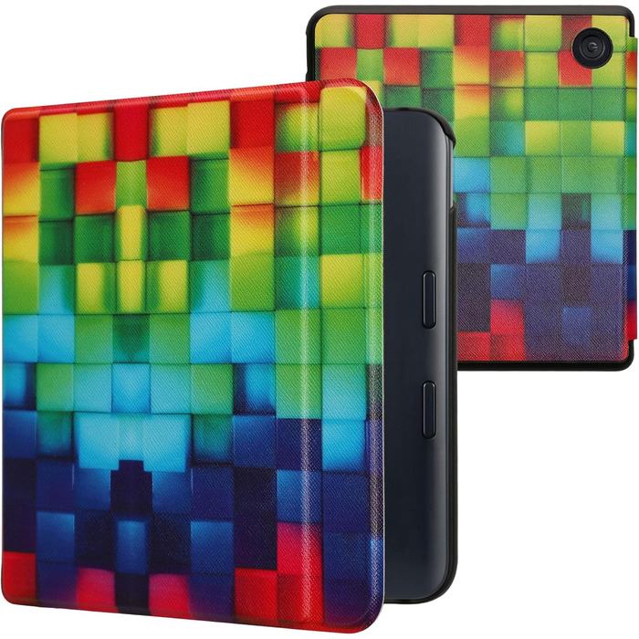 Чохол-книжка kwmobile для Kobo Libra Colour/Tolino Vision Color - яскравий чохол для eReader (кольорові кубики, зелено-блакитний)