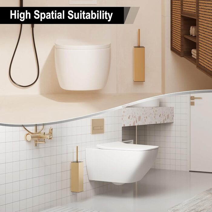 Настінна щітка для туалету BVL з кріпленням без свердління, набір з 2 насадки, силіконова щітка для унітазу, кутова, білий матовий колір