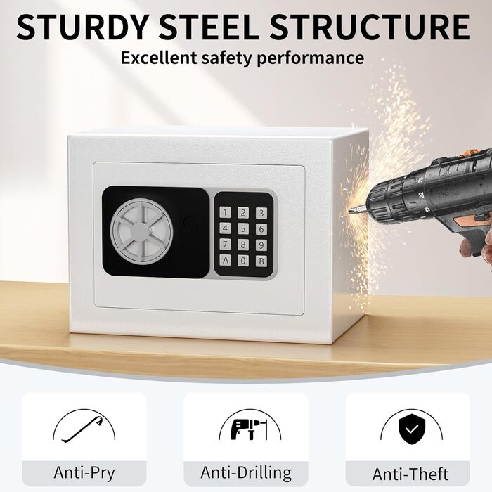 KABISAFE Сейф цифровий 6,8 л, маленький сейф для дому, електронна касове сховище, настінний сейф для домашнього офісу з 2 ключами, міні-сейф 23 x 17 x 17 см, Синій (Білий)