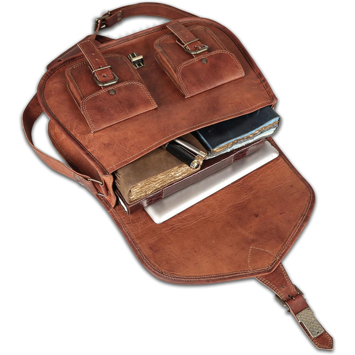 Сумка жіноча шкіряна KPL 14 дюймів через плече, крос-боді, тоут для подорожей Braun