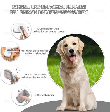 Щітка для собак та котів, самоочисна, для вичісування підшерстка та відмерлого волосся, підходить для довгошерстих та короткошерстих порід, делікатно впливає на шкіру, зменшує випадання шерсті, зелена