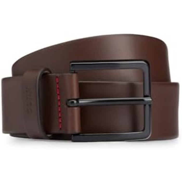 Чоловічий шкіряний ремінь HUGO Gionio SZ40 з логотипом на петлі, колір 80 (темно-коричневий 202)