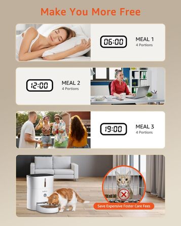 Автоматичний годівниця для котів Balimo 3L з таймером, нічником та мискою з нержавіючої сталі, для собак та котів, Fresh Lock