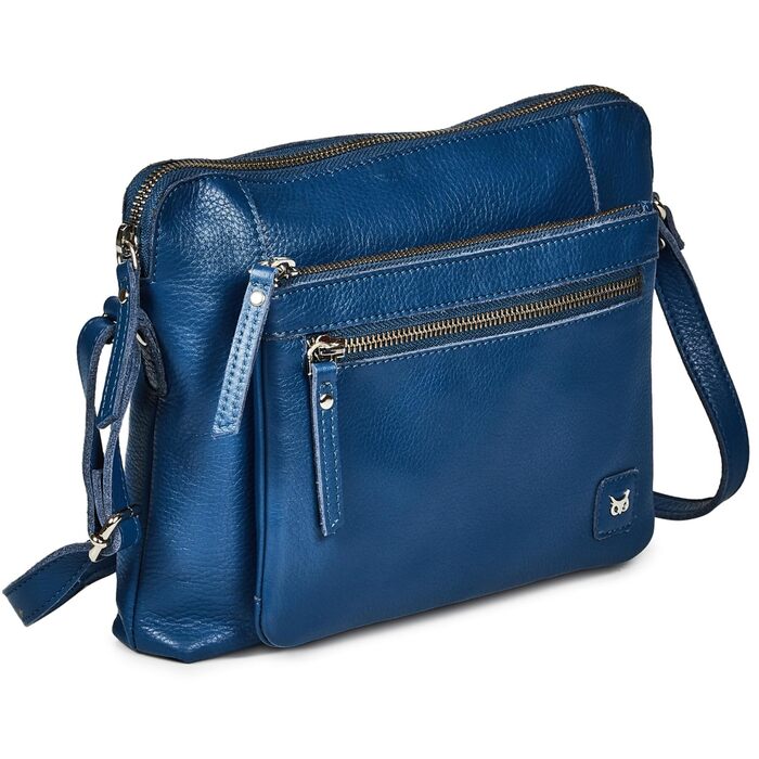 Сумка через плече Wise Owl з натуральної шкіри: жіноча та чоловіча, маленька сумка-кросбоді, 5 відділень, колір сапфіровий блакитний, шкіра наппа