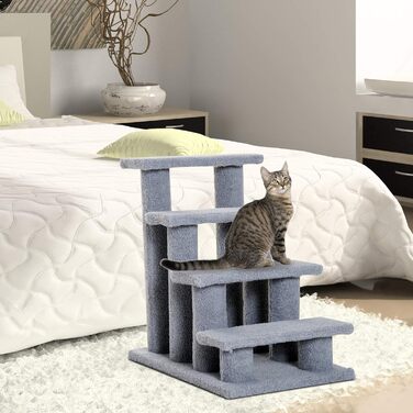 PawHut Pet Stairs Cat Stairs Dog Stairs Stairs for Cats and Dogs 4 Steps Gray 63.5x43x60cm